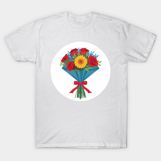 Lovely Bouquet of red, blue, and yellow flowers. T-Shirt by CursedContent